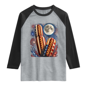 4th Of July Hotdog Fireworks Raglan Shirt American Food Lovers TS12 Heather Gray Black Print Your Wear