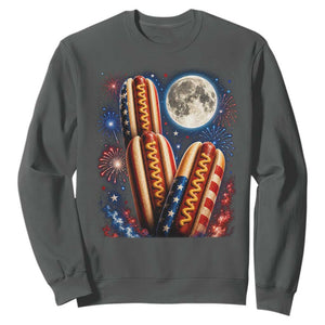 4th Of July Hotdog Fireworks Sweatshirt American Food Lovers TS12 Dark Heather Print Your Wear