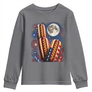 4th Of July Hotdog Fireworks Youth Sweatshirt American Food Lovers TS12 Charcoal Print Your Wear