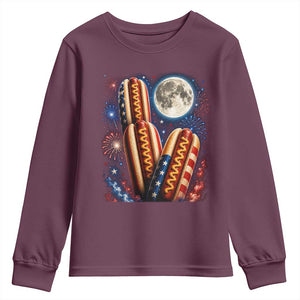 4th Of July Hotdog Fireworks Youth Sweatshirt American Food Lovers TS12 Maroon Print Your Wear