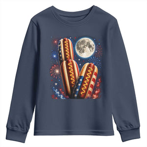4th Of July Hotdog Fireworks Youth Sweatshirt American Food Lovers TS12 Navy Print Your Wear