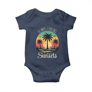 Vintage Always Chasing Sunsets Baby Onesie Hawaiian Tropical Beach Graphic TS12 Navy Print Your Wear