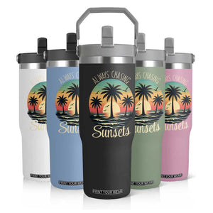 Vintage Always Chasing Sunsets Flip Straw Tumbler Hawaiian Tropical Beach Graphic TS12 Print Your Wear