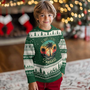 Vintage Always Chasing Sunsets Ugly Christmas Sweater Hawaiian Tropical Beach Graphic TS12 Forest Green Beige Print Your Wear