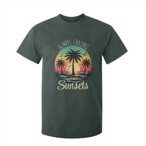 Vintage Always Chasing Sunsets T Shirt For Kid Hawaiian Tropical Beach Graphic TS12 Dark Forest Green Print Your Wear