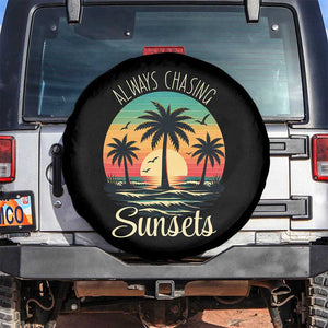 Vintage Always Chasing Sunsets Spare Tire Cover Hawaiian Tropical Beach Graphic TS12 No hole Black Print Your Wear