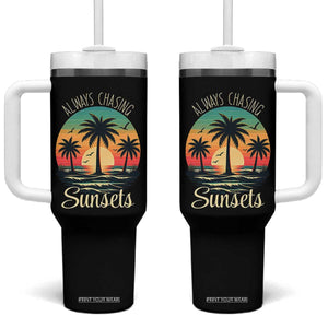 Vintage Always Chasing Sunsets Tumbler With Handle Hawaiian Tropical Beach Graphic TS12 One Size: 40 oz Black Print Your Wear