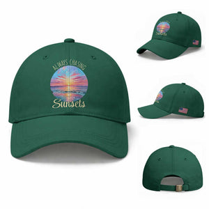Always Chasing Sunsets Baseball Cap Summer Vacation Travel Gift TS12 Baseball Cap Universal Fit Irish Green Print Your Wear