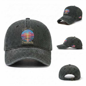 Always Chasing Sunsets Washed Cotton Baseball Cap Summer Vacation Travel Gift