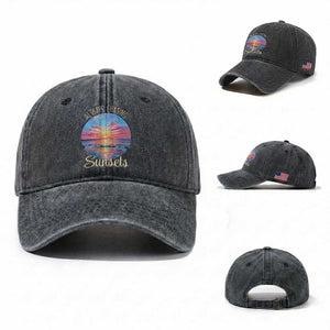 Always Chasing Sunsets Washed Cotton Baseball Cap Summer Vacation Travel Gift