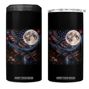 American Flag Dragonfly Patriotic 4th Of July 4 in 1 Can Cooler Tumbler TS12 One Size: 16 oz Black Print Your Wear