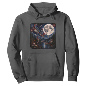 American Flag Dragonfly Patriotic 4th Of July Hoodie TS12 Dark Heather Print Your Wear