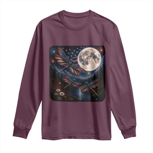 American Flag Dragonfly Patriotic 4th Of July Long Sleeve Shirt TS12 Maroon Print Your Wear