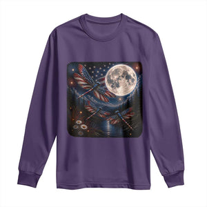 American Flag Dragonfly Patriotic 4th Of July Long Sleeve Shirt TS12 Purple Print Your Wear