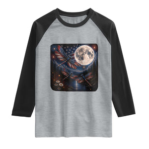 American Flag Dragonfly Patriotic 4th Of July Raglan Shirt TS12 Heather Gray Black Print Your Wear