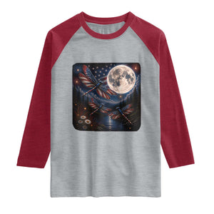 American Flag Dragonfly Patriotic 4th Of July Raglan Shirt TS12 Heather Gray Heather Red Print Your Wear