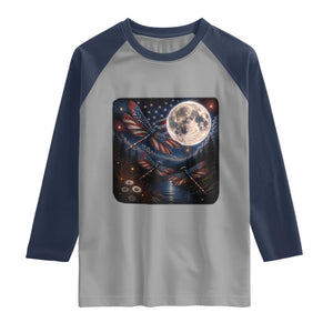 American Flag Dragonfly Patriotic 4th Of July Raglan Shirt TS12 Sport Gray Navy Print Your Wear