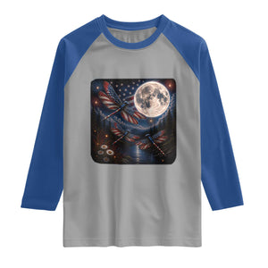 American Flag Dragonfly Patriotic 4th Of July Raglan Shirt TS12 Sport Gray Royal Print Your Wear