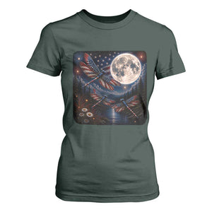 American Flag Dragonfly Patriotic 4th Of July T Shirt For Women TS12 Dark Forest Green Print Your Wear