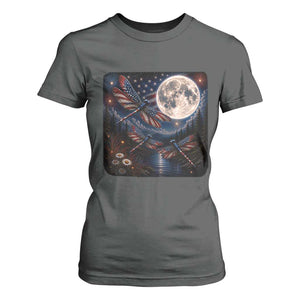 American Flag Dragonfly Patriotic 4th Of July T Shirt For Women TS12 Dark Heather Print Your Wear
