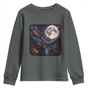 American Flag Dragonfly Patriotic 4th Of July Youth Sweatshirt TS12 Dark Heather Print Your Wear