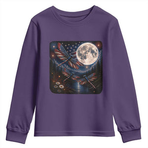 American Flag Dragonfly Patriotic 4th Of July Youth Sweatshirt TS12 Purple Print Your Wear