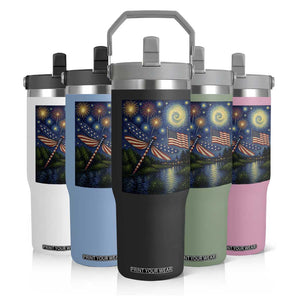 Patriotic Dragonfly Starry Night Swirls Flip Straw Tumbler Nature Lovers TS12 Print Your Wear