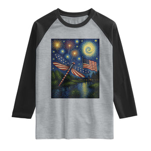 Patriotic Dragonfly Starry Night Swirls Raglan Shirt Nature Lovers TS12 Heather Gray Black Print Your Wear