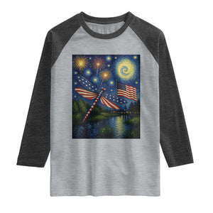 Patriotic Dragonfly Starry Night Swirls Raglan Shirt Nature Lovers TS12 Heather Gray Heather Charcoal Print Your Wear
