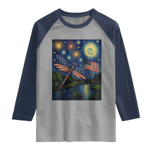 Patriotic Dragonfly Starry Night Swirls Raglan Shirt Nature Lovers TS12 Sport Gray Navy Print Your Wear