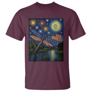 Patriotic Dragonfly Starry Night Swirls T Shirt Nature Lovers TS12 Maroon Print Your Wear