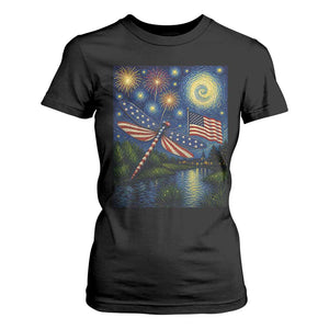 Patriotic Dragonfly Starry Night Swirls T Shirt For Women Nature Lovers TS12 Black Print Your Wear