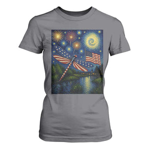 Patriotic Dragonfly Starry Night Swirls T Shirt For Women Nature Lovers TS12 Charcoal Print Your Wear