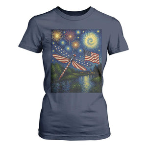 Patriotic Dragonfly Starry Night Swirls T Shirt For Women Nature Lovers TS12 Navy Print Your Wear