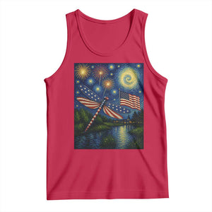Patriotic Dragonfly Starry Night Swirls Tank Top Nature Lovers TS12 Red Print Your Wear