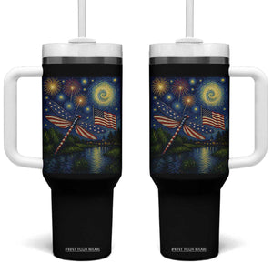 Patriotic Dragonfly Starry Night Swirls Tumbler With Handle Nature Lovers