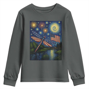 Patriotic Dragonfly Starry Night Swirls Youth Sweatshirt Nature Lovers TS12 Dark Heather Print Your Wear