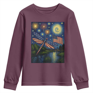 Patriotic Dragonfly Starry Night Swirls Youth Sweatshirt Nature Lovers TS12 Maroon Print Your Wear