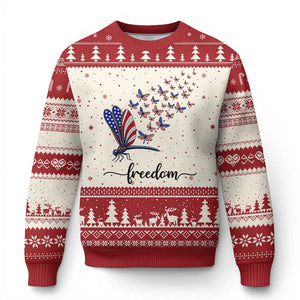 Freedom Dragonfly American Flag 4th Of July Ugly Christmas Sweater Patriotic Nature Lover Graphic TS12 Beige Red Print Your Wear