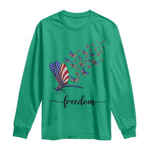 Freedom Dragonfly American Flag 4th Of July Long Sleeve Shirt Patriotic Nature Lover Graphic TS12 Irish Green Print Your Wear