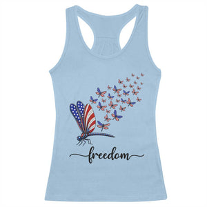 Freedom Dragonfly American Flag 4th Of July Racerback Tank Top Patriotic Nature Lover Graphic TS12 Light Blue Print Your Wear