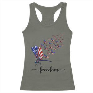 Freedom Dragonfly American Flag 4th Of July Racerback Tank Top Patriotic Nature Lover Graphic TS12 Military Green Print Your Wear