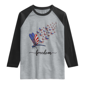 Freedom Dragonfly American Flag 4th Of July Raglan Shirt Patriotic Nature Lover Graphic TS12 Heather Gray Black Print Your Wear