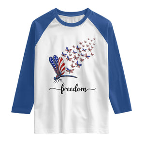 Freedom Dragonfly American Flag 4th Of July Raglan Shirt Patriotic Nature Lover Graphic TS12 White Royal Print Your Wear