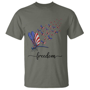 Freedom Dragonfly American Flag 4th Of July T Shirt Patriotic Nature Lover Graphic TS12 Military Green Print Your Wear
