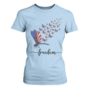 Freedom Dragonfly American Flag 4th Of July T Shirt For Women Patriotic Nature Lover Graphic TS12 Light Blue Print Your Wear
