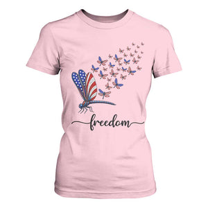 Freedom Dragonfly American Flag 4th Of July T Shirt For Women Patriotic Nature Lover Graphic TS12 Light Pink Print Your Wear