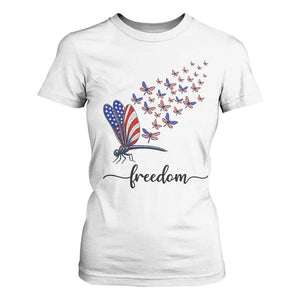 Freedom Dragonfly American Flag 4th Of July T Shirt For Women Patriotic Nature Lover Graphic TS12 White Print Your Wear