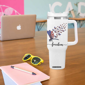 Freedom Dragonfly American Flag 4th Of July Tumbler With Handle Patriotic Nature Lover Graphic TS12 Print Your Wear