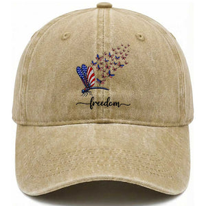 Freedom Dragonfly American Flag 4th Of July Washed Cotton Baseball Cap Patriotic Nature Lover Graphic TS12 Print Your Wear